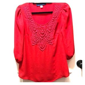 Beautiful Deep RedLace Front Flowy Top
